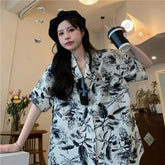 Short Sleeve Black Floral Printed Blouse Shirt